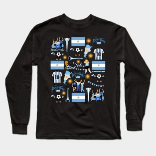 Argentina Soccer Futbol Champions Messi Fans Fun Celebration Pattern Long Sleeve T-Shirt